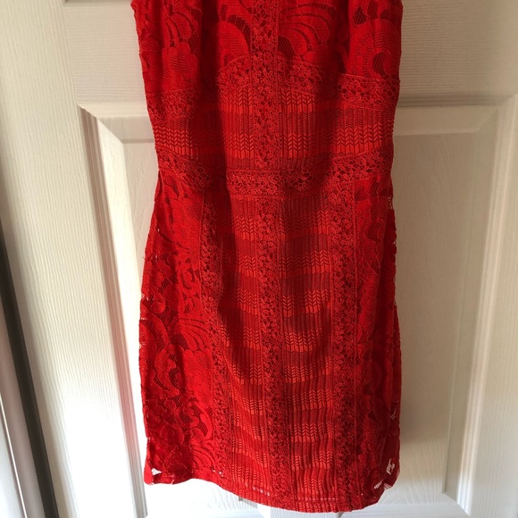 Red Topshop Lace Bodycon Mini Dress• EUC - Picture 5 of 12
